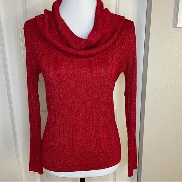 United States Sweater Red Metallic Cowl Neck S - Picture 10 of 10